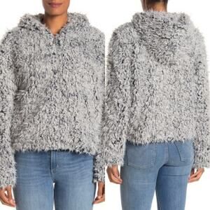 Avec Les Filles hooded gray shag jacket size large